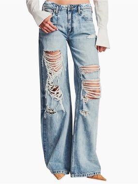 NWT SER.O.YA Fiona Jean 28 Tidal Low Rise Wide Leg Distressed Baggy Denim Grunge